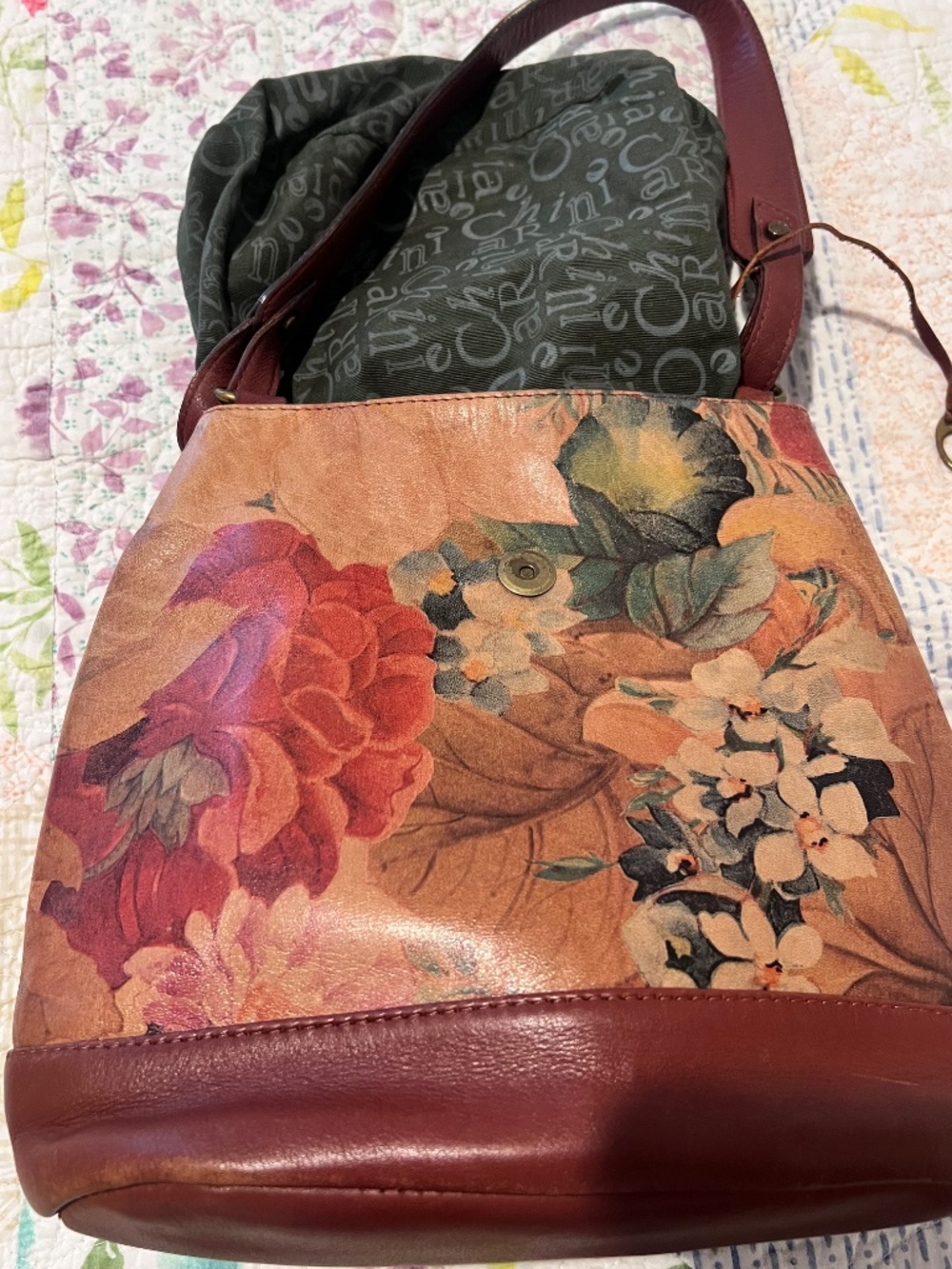 Vintage Cuero Vaca Argentina Floral Leather Shoulder Bag - Picture 9 of 14